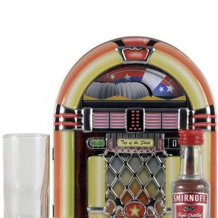If you can't afford to let him blast out beats on a real juke box, get him this replica tin complete with Smirnoff vodka and shot glasses so he can drink instead of dance, which is probably a good thing...<br /><br /><a target="_blank" href="http://www.houseoffraser.co.uk/Vintage+Marque+Juke+box+tin/124932327,default,pd.html">www.houseoffraser.co.uk   </a>