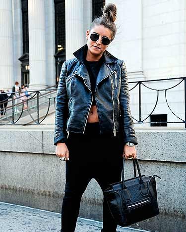 <p>Muriel nails the black-on-black look with this grunge-tastic outfit AND the jacket is Zara.</p>