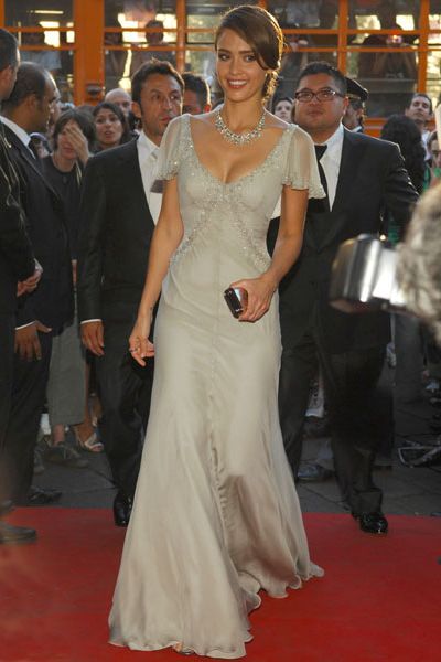 Dazzling in an embellished full-length gown, Jess showed off her style sparkle in Italy's fashion capital; Milan<br />