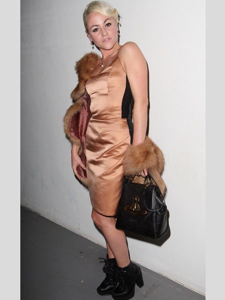 <p>Hot from the BAFTAs, Jaime rocked up to Pam Hogg's front row in a satin nude dress with her most-wanted Vivienne Westwood on her arm</p>