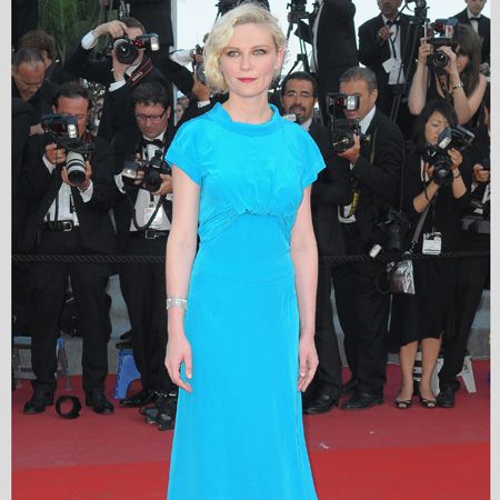 <p>The actress showed her colours in a bold aqua silk frock by Chanel with almost iridescent shoes </p>