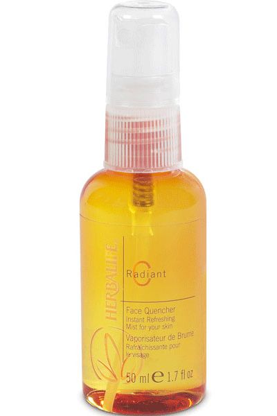 <p>This lovely facial mist is packed with Vitamin C and antioxidants and instantly cools you down whilst rehydrating the skin. Perfect for flights and cooling you down in the heat. Plus it makes makeup look fresher for longer</p>

<p>Herbalife Radiant C Face Quencher, £7, available nationwide. Call 0845 056 0606 for your nearest stockist </p>