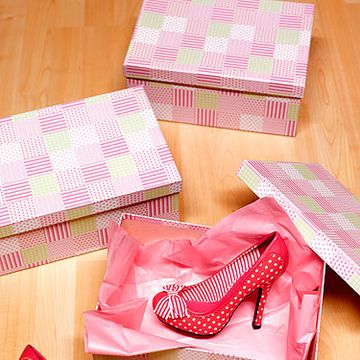 Pink, Present, Basic pump, Ribbon, Gift wrapping, High heels, Paper product, Undergarment, Wallet, Sandal, 