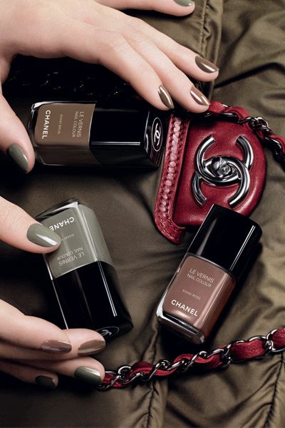 <p>Get set for a stampede! Chanel's latest nail collection, produced for Vogue's Fashion Night Out, goes on sale this Wednesday at Selfridges. The three polishes in a harmonious palette of cool khaki colours can be wore alone or combined - either way they're perfect for nailing the new season's military trend</p>

<p>Chanel Le Vernis in Khaki Brun, Rose and Vert, £19 each, Selfridges </p>
