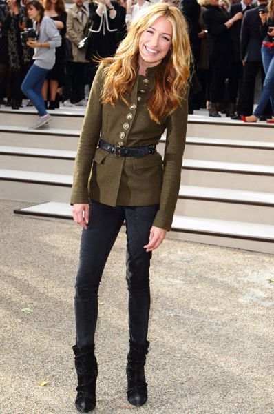 <p>A similarly glossy Cat Deeley also attended the Burberry show oozing effortless elegance in one of the label's AW military jackets with skinny jeans and ankle boots</p>