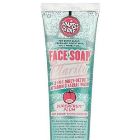 <p>If you prefer a face wash to a cream cleanser look no further than this one. Packed with vitamin C it gives the skin a daily detox (perfect for hiding hangovers) whilst cleaning deep down and brightening</p>

<p>Soap & Glory Face, Soap & Clarity 3 in 1 Daily Detox Vitamin C Facial Wash, £6, <a target="_blank" href="http://www.boots.com/en/Soap-Glory-Face-Soap-and-Clarity-Foaming-Face-Wash-150ml_1102626/?cm_mmc_o=-uubkbzfwlCjCKww5kbELCjCvi%20i9%20niioCjCC">boots.com</a></p>