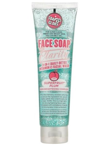 <p>If you prefer a face wash to a cream cleanser look no further than this one. Packed with vitamin C it gives the skin a daily detox (perfect for hiding hangovers) whilst cleaning deep down and brightening</p>

<p>Soap & Glory Face, Soap & Clarity 3 in 1 Daily Detox Vitamin C Facial Wash, £6, <a target="_blank" href="http://www.boots.com/en/Soap-Glory-Face-Soap-and-Clarity-Foaming-Face-Wash-150ml_1102626/?cm_mmc_o=-uubkbzfwlCjCKww5kbELCjCvi%20i9%20niioCjCC">boots.com</a></p>