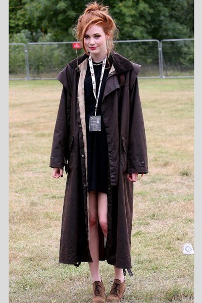 Karen Gillan was at one with nature at this year's V festival in a long wax jacket and earthy toned brogues