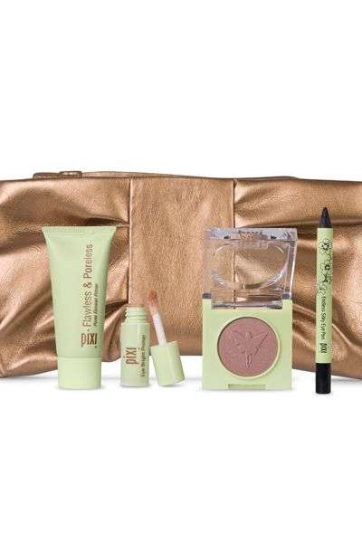 <p>This golden pouch contains Pixi's party essentials; a mini Flawless & Poreless, mini Eye Bright Primer, full-sized Fairy Light Solo eye shadow and mini Endless Silky Eye Pen and can be reused as a glam purse or a luxe makeup bag</p>

<p>Pixi Essentials, £18.50, <a target="_blank" href="http://www.pixibeauty.co.uk/Pixibeauty_Products/beauty_kits/Pixi_Essentials/Index.html">pixibeauty.co.uk</a></p>