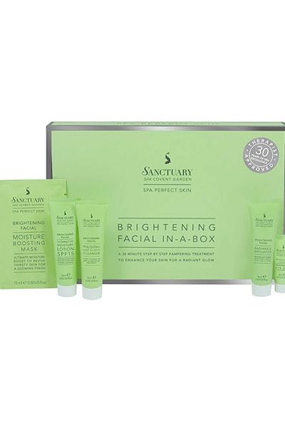 <p>A brilliant brightening facial kit from famous women-only spa The Sanctuary, this contains everything from a hot cloth cleanser and moisture boosting mask to an illuminating moisture lotion which will leave your skin looking radiant and refreshed. Complete with a step-by-step diagram and top tips and techniques, who needs a therapist!? </p>

<p>£16, <a title="The Sanctuary at home brightening facial" target="_blank" href="http://www.thesanctuary.co.uk/brightening-facial-in-a-box-details.htm">the sanctuary.co.uk</a></p>