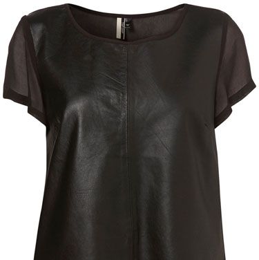 <p>A bold look for experimental fashionistas, this leather-look t-shirt with chiffon back would take on a new life when paired with bright colours</p>
<p>Black chiffon leather front tee, £45, <a href="http://www.topshop.com/webapp/wcs/stores/servlet/ProductDisplay?beginIndex=0&viewAllFlag=&catalogId=33057&storeId=12556&productId=2180494" target="blank">topshop.com</a></p>