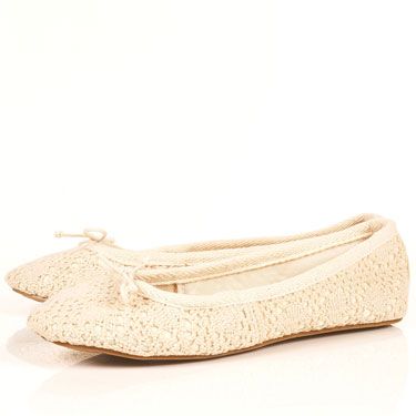 <p>Treat your feet to these creamy crochet pumps from Topshop. They are the perfect pair to compliment your romantic skirts and dreamy dresses</p>
<p>Cream crochet ballet pumps, £18, <a href="http://www.rarefashion.co.uk/clothing/dresses/party-dresses/ruffle-shoulder-chiffon-dress.html" target="blank">topshop.com</a></p>
