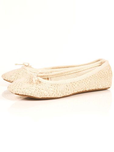<p>Treat your feet to these creamy crochet pumps from Topshop. They are the perfect pair to compliment your romantic skirts and dreamy dresses</p>
<p>Cream crochet ballet pumps, £18, <a href="http://www.rarefashion.co.uk/clothing/dresses/party-dresses/ruffle-shoulder-chiffon-dress.html" target="blank">topshop.com</a></p>