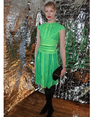 Shining bright on the dance floor was a Christopher Kane-clad Jade Parfait in this neon green pleated dress from his SS11 collection