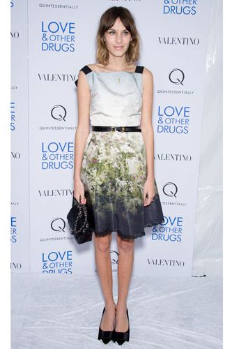 <p>Quirky style queen Alexa Chung is known for her trendy red carpet looks, and this Valentino number is another of her hits. Boasting a flattering 50s shape and romantic floral print, this dress is ticks all the boxes for the spring summer season</p>

