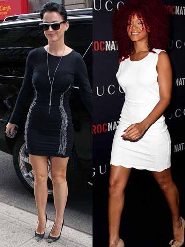 <p>Best pals Katy Perry and Rihanna are both known for their killer curves, but which colour looks best?</p>