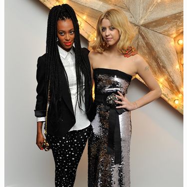 <p>New face of Rimmel, Solange Knowles teamed up with Peaches Geldof at the Net-a-Porter party. Both girls were in top-to-toe Dolce&Gabbana with Solange working starry leggings and tuxedo jacket while Peaches got her shimmer on in a floor-length full sequinned Dolce gown. The once rebellious Peaches was the picture of sophistication and grace as she mingled with the Dolce clad celebs </p>
