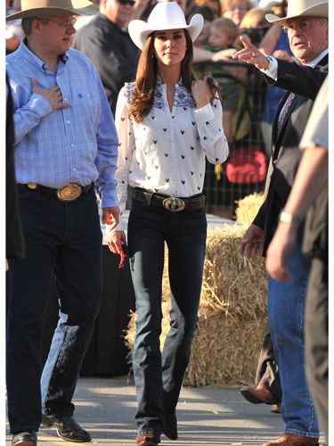 <p>For the final leg of the Canada tour the Duke and Duchess of Cambridge hit a rodeo festival in Calgary looking suitably attired. Kate wore an ALICE by Temperley London blouse with bootcut Goldsign jeans (both from Trilogy Stores) with traditional cowboots, hat and belt. Yee-ha!</p>