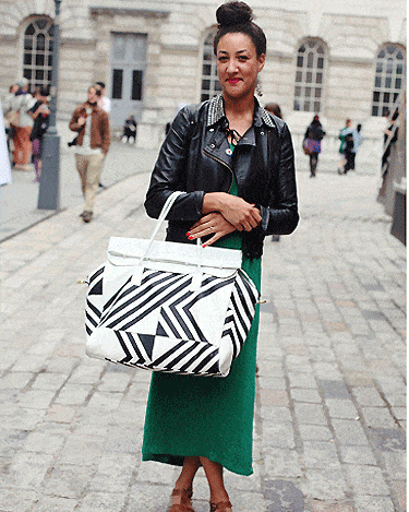 Angel Jackson bag alert! All eyes were on Emilie's arm candy, though we love her Topshop biker jacket and vintage dress too