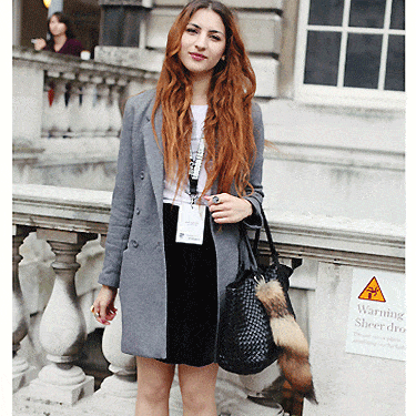 Simple but effective! Sarah wore a Topshop jacket and vintage skirt with a bag picked up at a charity shop