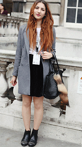 Simple but effective! Sarah wore a Topshop jacket and vintage skirt with a bag picked up at a charity shop