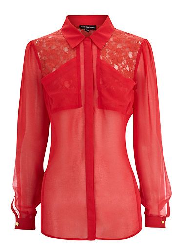Shirts are very on trend for A/W 11 so get ahead of the fashion pack with this red, sheer blouse from Warehouse, our favourite thing about this one is the red lace detail, it should be slutty but it's so not, it's classy!

<p>£45, <a href="http://www.warehouse.co.uk">Warehouse</a></p>
