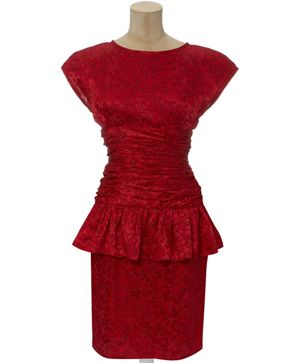 Clothing, Dress, Sleeve, Shoulder, Red, Textile, Standing, One-piece garment, Formal wear, Pattern, 