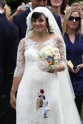 <p>Lily Allen chose a Delphine Manivet creation to marry the love of her life, Sam Cooper in. The pair tied the knot at St James church in Gloucestershire, and Sam announced the news everyone expected, that Lily was pregnant. The singer gave birth later in the year to a healthy baby girl, you could say it was the icing on the (wedding) cake</p>