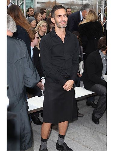 Marc Jacobs is quite possibly the ONLY man who can wear a skirt and still look uber cool. Here he was posing gracefully at the Louis Vuitton menswear show - we can't help but wonder if skirts for dudes will be the next big trend?