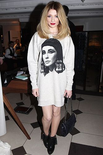 <p>Words can't express how much we love Nicola Roberts. When we hot-footed it to the Topshop NEWGEN10 London Fashion Week party we couldn't stop looking at her (yes, we know that's totally not cool!), she just looked so fab. She wore Topshop (natch!), chic ankle boots, big hooped earings - great look Nic!</p>