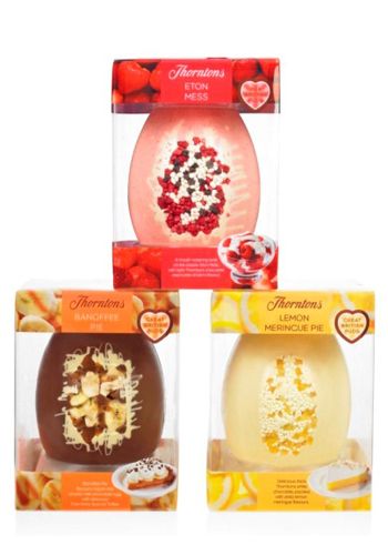 <p>It's Easter this weekend, which means you're given full right to eat as much chocolate as you see fit. At Cosmo HQ, we're loving the new range of Thorntons Great British Puds Easter eggs. <br /><br />Inspired by the nation's favourite desserts, Britain's best-loved chocolatier has created these beautiful eggs, packed with real pieces of fruit to give the authentic flavour and texture of these famous British desserts. <br /><br />Spoil someone rotten this Easter and choose from the mouth-watering Lemon Meringue Pie Egg, Eton Mess Egg or Banoffee Pie Egg.<br /><br />For more info, visit the <a href="http://www.thorntons.co.uk/" target="_blank">Thorntons website. </a></p>