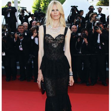 <p>Claudia Schiffer went off-piste with her red carpet look opting for gothic glam in this layered lacy gown by Dolce&Gabbana teamed with oodles of Chanel diamonds glistening around her neck</p>