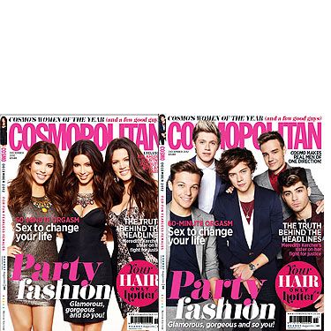 <p>December is an extra special issue for Cosmopolitan as we don't have just one hot set of cover stars but two! We gathered together the gorgeous Kardashian girls and the hot One Direction boys but which Cosmo cover will you buy? Let us know <a title="https://www.google.co.uk/url?sa=t&rct=j&q=&esrc=s&source=web&cd=10&cad=rja&ved=0CHQQFjAJ&url=https%3A%2F%2Ftwitter.com%2FCosmopolitanUK&ei=KoeaUNTpEbKM0wWEmoBA&usg=AFQjCNHp3p-m1mrA82XRJPstkQ4I31rnEg&sig2=eArJ4AvIBqAuM5HqbjcFbg" href="https://www.google.co.uk/url?sa=t&rct=j&q=&esrc=s&source=web&cd=10&cad=rja&ved=0CHQQFjAJ&url=https%3A%2F%2Ftwitter.com%2FCosmopolitanUK&ei=KoeaUNTpEbKM0wWEmoBA&usg=AFQjCNHp3p-m1mrA82XRJPstkQ4I31rnEg&sig2=eArJ4AvIBqAuM5HqbjcFbg" target="_blank">@CosmopolitanUK</a></p>