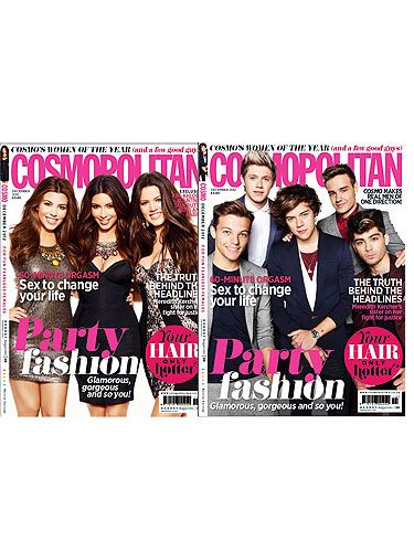 <p>December is an extra special issue for Cosmopolitan as we don't have just one hot set of cover stars but two! We gathered together the gorgeous Kardashian girls and the hot One Direction boys but which Cosmo cover will you buy? Let us know <a title="https://www.google.co.uk/url?sa=t&rct=j&q=&esrc=s&source=web&cd=10&cad=rja&ved=0CHQQFjAJ&url=https%3A%2F%2Ftwitter.com%2FCosmopolitanUK&ei=KoeaUNTpEbKM0wWEmoBA&usg=AFQjCNHp3p-m1mrA82XRJPstkQ4I31rnEg&sig2=eArJ4AvIBqAuM5HqbjcFbg" href="https://www.google.co.uk/url?sa=t&rct=j&q=&esrc=s&source=web&cd=10&cad=rja&ved=0CHQQFjAJ&url=https%3A%2F%2Ftwitter.com%2FCosmopolitanUK&ei=KoeaUNTpEbKM0wWEmoBA&usg=AFQjCNHp3p-m1mrA82XRJPstkQ4I31rnEg&sig2=eArJ4AvIBqAuM5HqbjcFbg" target="_blank">@CosmopolitanUK</a></p>