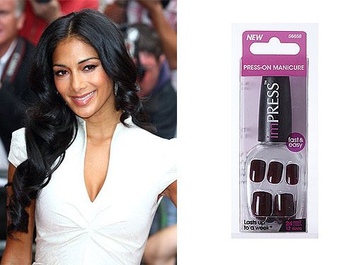 <p>A-list celebrities are always on-the-go and require beauty products that get the job done as quickly as possible. The perfectly manicured X Factor judge Nicole Scherzinger keeps an emergency pair of press-on nails in her makeup bag. You wouldn't be able to tell the difference from this or a professional salon gel-manicure.</p>
<p>imPRESS Press-on-Manicure, £4.99, <a href="http://www.boots.com/en/imPRESS-Press-on-Manicure-Text-Appeal_1252074/" target="_blank">Boots</a></p>
