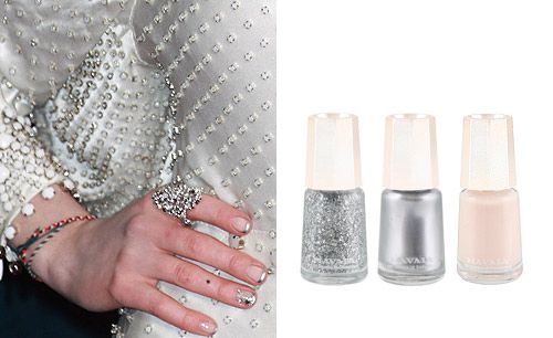 <p>Actress Anne Hathaway stepped out in a gorgeous white dress at the Les Miserables premiere, but we couldn't stop gawking at her nails. Mavala brand ambassador Jenni Draper opted for a modern French manicure design, using Mavala's Reno as a base and Mavala's Silver on the tips. She then added Mavala's Sparkling Silver glitter and some rhinestones to glam it up a notch.</p>
<p>Mavala Nail Polish, £4.30, <a href="http://www.johnlewis.com/309379/Product.aspx" target="_blank">John Lewis</a></p>