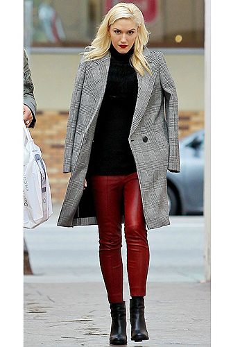 <p>She's the ultimate rock chick so it's no wonder Gwen Stefani wears her rockin' red leather trousers with ease.</p>
<p>In true Gwen style, she gives an otherwise casual look a polished edge, with heeled ankle boots and a tailored check coat (worn oh-so stylishly over her shoulders!) - plus her trademark red lippy, of course.</p>
<p>The fashion brave should follow suit - coloured leather is the fresh way to wear slick slacks this season - and Gwen sure looks RED HOT in hers!</p>