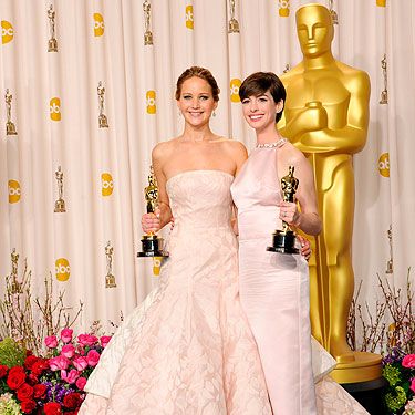 <p>Jennifer Lawrence and Anne Hathaway both scooped Academy Awards at the Oscars 2013, and they both wore dresses in the palest of hues. Coincidence? We think not!</p>
<p>JLaw, who took home the Best Actress award for Silver Linings Playbook, looked as pretty as a princess in her strapless Dior Haute Couture gown. Clearly it's a dress for posing, not moving in, as the poor love tripped on the train whilst collecting her award. Gah.</p>
<p>Meanwhile, AHaw (what?) channeled Audrey Hepburn in a soft pink Prada dress, paired with Tiffany & Co jewels. Perfect.</p>
<p>Who says pale can't be interesting?</p>
<p><a title="Oscars 2013" href="http://www.cosmopolitan.co.uk/celebs/entertainment/oscars-2013" target="_self">SEE MORE FROM THE OSCARS 2013!</a></p>