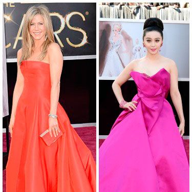 <p>We like a celeb who's not afraid to stand out from the crowd in a punchy bright shade.</p>
<p>Jennifer Aniston was one such star, taking her inspiration from the red carpet in a bright scarlet bandeau dress by Valentino. We were pretty shocked to see her NOT wearing black/beige/*insert other bland colour here*, if we're honest.</p>
<p>Fan Bingbing also looked a bit of all bright in an amazing vivid fuschia frock by Marchesa, complete wth satin scultural folds. What we'd call a stand-out look. Plus, kudos for coordinating lippy.</p>