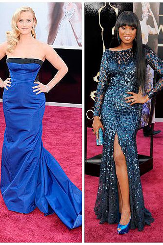 <p>Lots of actresses had the blues at the Oscars 2013 - and not just 'cos they missed out on Academy Awards!</p>
<p>Reese Witherspoon looked resplendent in a deep blue Louis Vuitton number, with bandeau detailing and black border.</p>
<p>Jennifer Hudson opted for a stunning inky blue devore dress by Roberto Cavalli, which showed off her uhh-maze figure a treat.</p>
<p>Seems 50 shades of blue is the new, er, grey?</p>