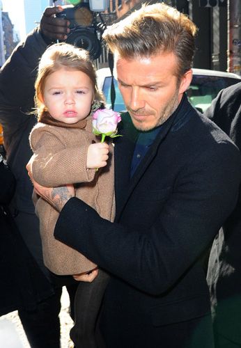 <p>It really doesn't get much cuter than this. Harper Beckham and her daddy dined out at celeb hotspot Balthazar Restaurant in New York. Her outfit of choice? A camel tweed coat of course - and if you ask us, the pink rose was the perfect accessory.</p>