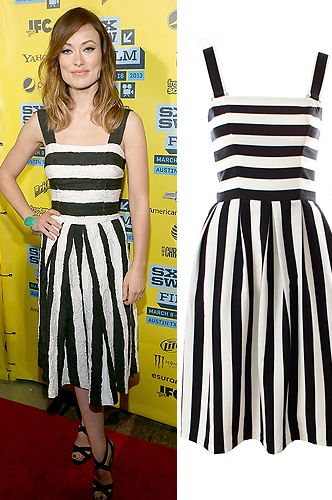 <p>Oh we do love celebs in monochrome. Actress Olivia Wilde looks effortlessly chic in a stripy black and white sundress and black strappy heels. Olivia's dress is by L'Wren Scott but if you don't quite have the hefty budget, then McBerry's version is a dead ringer and costs £69. That works for us!</p>
<p>Dress, £69, <a href="http://www.mcberry.co.uk/product_info.php?products_id=1006&osCsid=76c5f54ce74258e8581627a5487f73da" target="_blank">McBerry</a></p>