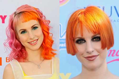 <p>Paramore's leading lady Hayley Williams is never one to shy away from a bold hairstyle but she decided to take things up a notch with this SUPER short bob. Her electric orange locks have been cut into a short blunt bob with fringe barely skimming her eyebrows. The new styles shows off her amazing cheekbones and from the looks of it, Hayley is more than happy to stick to this style for a while.</p>
