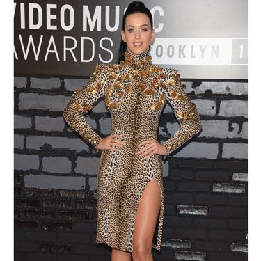 <p>Later slipping into something a bit more boxer-esque for her performance of ROAR (<a href="http://www.cosmopolitan.co.uk/celebs/entertainment/katy-perry-roar-vmas-performance" target="_blank">watch it here</a>), Katy Perry stuck with her roaring theme in leopard print from Emanuel Ungaro.</p>