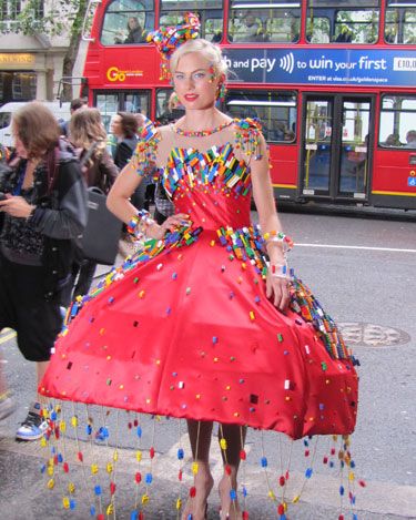 How do you create a photo frenzy at Fashion Week? Turn up covered in Lego of course! We'll never look at the childhood toy in the same way again.