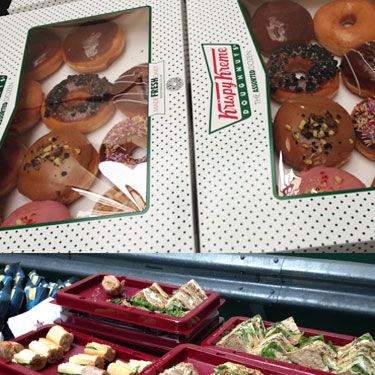 <p>Models backstage at House of Holland happily tucked into piles of sandwiches from Pret a Manger, and a few casual Krispy Kremes.</p>
<p>We're suddenly considering a career change...</p>