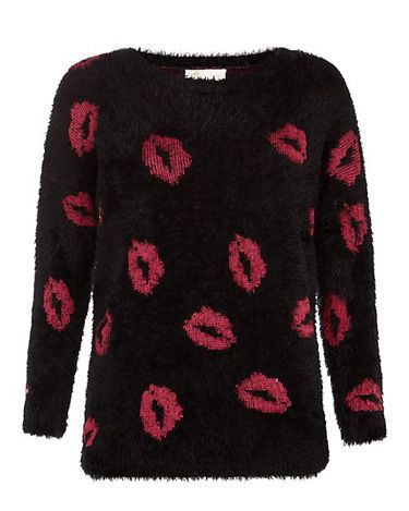 <p>Match your jumper to your lipstick - literally - with this cute motif knit. Go grunge and wear with leather for a 'pretty tough' look.</p>
<p>Lipstick fluffy jumper, £19.99, <a href="http://www.newlook.com/shop/womens/knitwear/cameo-rose-black-lips-fluffy-jumper_297018709" target="_blank">newlook.com</a></p>
