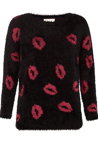 <p>Match your jumper to your lipstick - literally - with this cute motif knit. Go grunge and wear with leather for a 'pretty tough' look.</p>
<p>Lipstick fluffy jumper, £19.99, <a href="http://www.newlook.com/shop/womens/knitwear/cameo-rose-black-lips-fluffy-jumper_297018709" target="_blank">newlook.com</a></p>