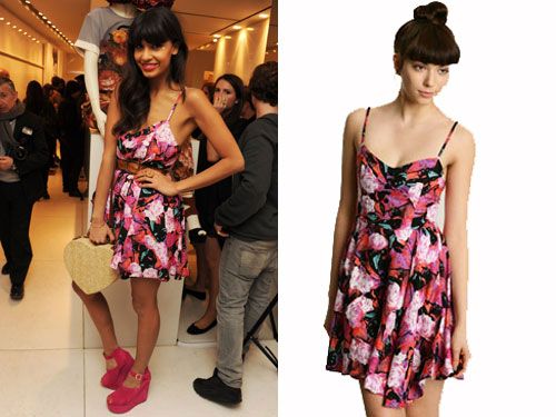 Jameela Jamil is a constant staple of the fashion pages and always makes us green with wardrobe envy. Luckily for us, the T4 presenter is a huge fan of the high street. Get her cute floral dress for £55 from</p> <a href="http:://www.urbanoutfitters.co.uk/minkpink-enchanted-forest-dress/invt/5130409334747/?htxt=u6%2FpjC0hk4j66arUOmERaWmd452QnGb%2FkDK%2FecxVyK0SLfgXOqcLrn3nl0c6VpY5%2FdcgUIdQcHLS%0AqrulPj72Xw%3D%3D"target="_blank"> urbanoutfitters.com</a></p>