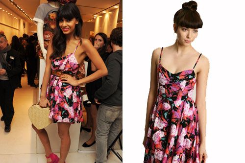 Jameela Jamil is a constant staple of the fashion pages and always makes us green with wardrobe envy. Luckily for us, the T4 presenter is a huge fan of the high street. Get her cute floral dress for £55 from</p> <a href="http:://www.urbanoutfitters.co.uk/minkpink-enchanted-forest-dress/invt/5130409334747/?htxt=u6%2FpjC0hk4j66arUOmERaWmd452QnGb%2FkDK%2FecxVyK0SLfgXOqcLrn3nl0c6VpY5%2FdcgUIdQcHLS%0AqrulPj72Xw%3D%3D"target="_blank"> urbanoutfitters.com</a></p>